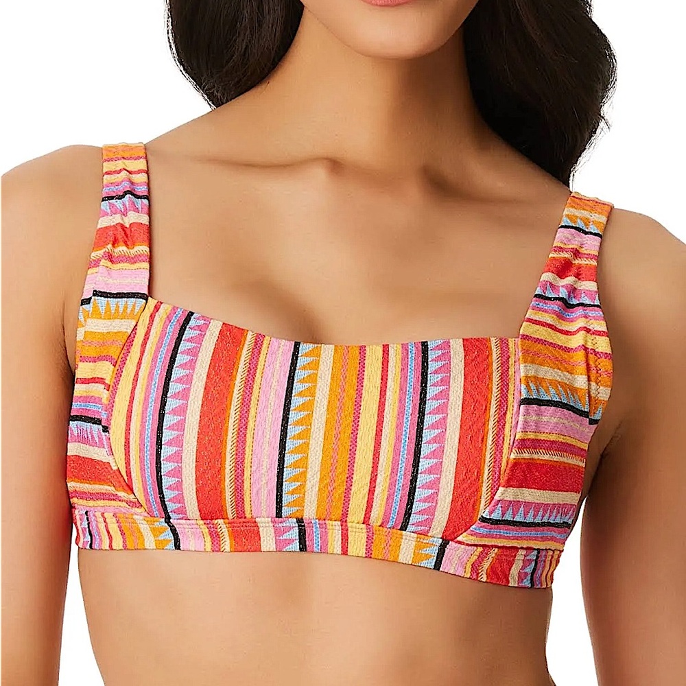 Jessica Simpson Women's Escape to Pacific Retro Bikini Top large nwt